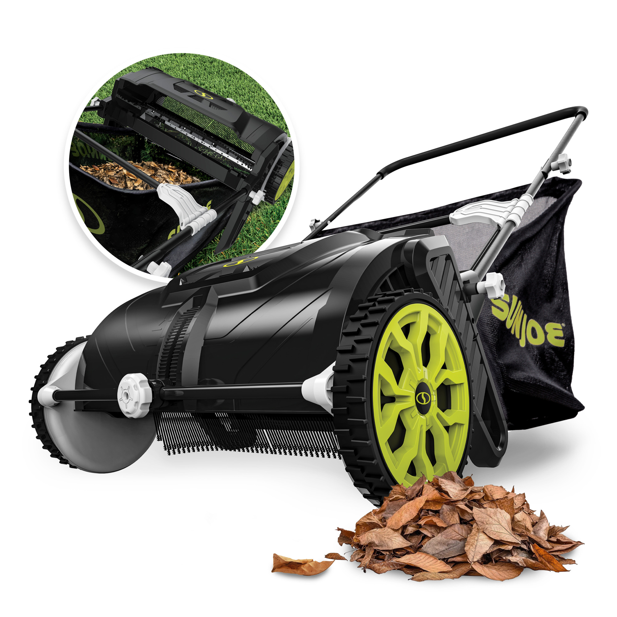 Sun Joe Manual Leaf Sweeper — 21in. Cleaning Path, 22-Gal. Collection Bag, Adjustable Height, 13.9 lbs, Model# SDJ601LS